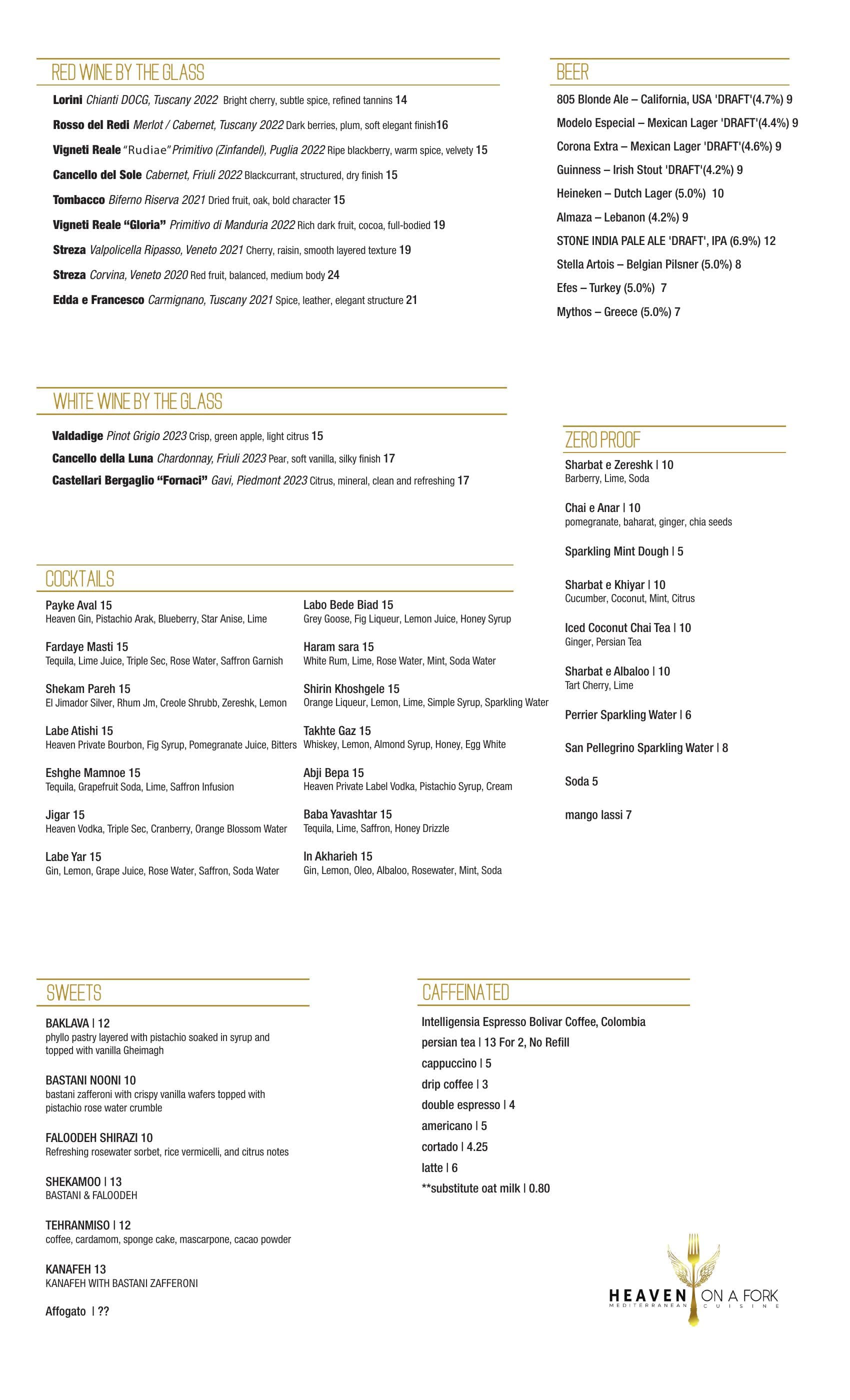 Heaven on a Fork menu page 1