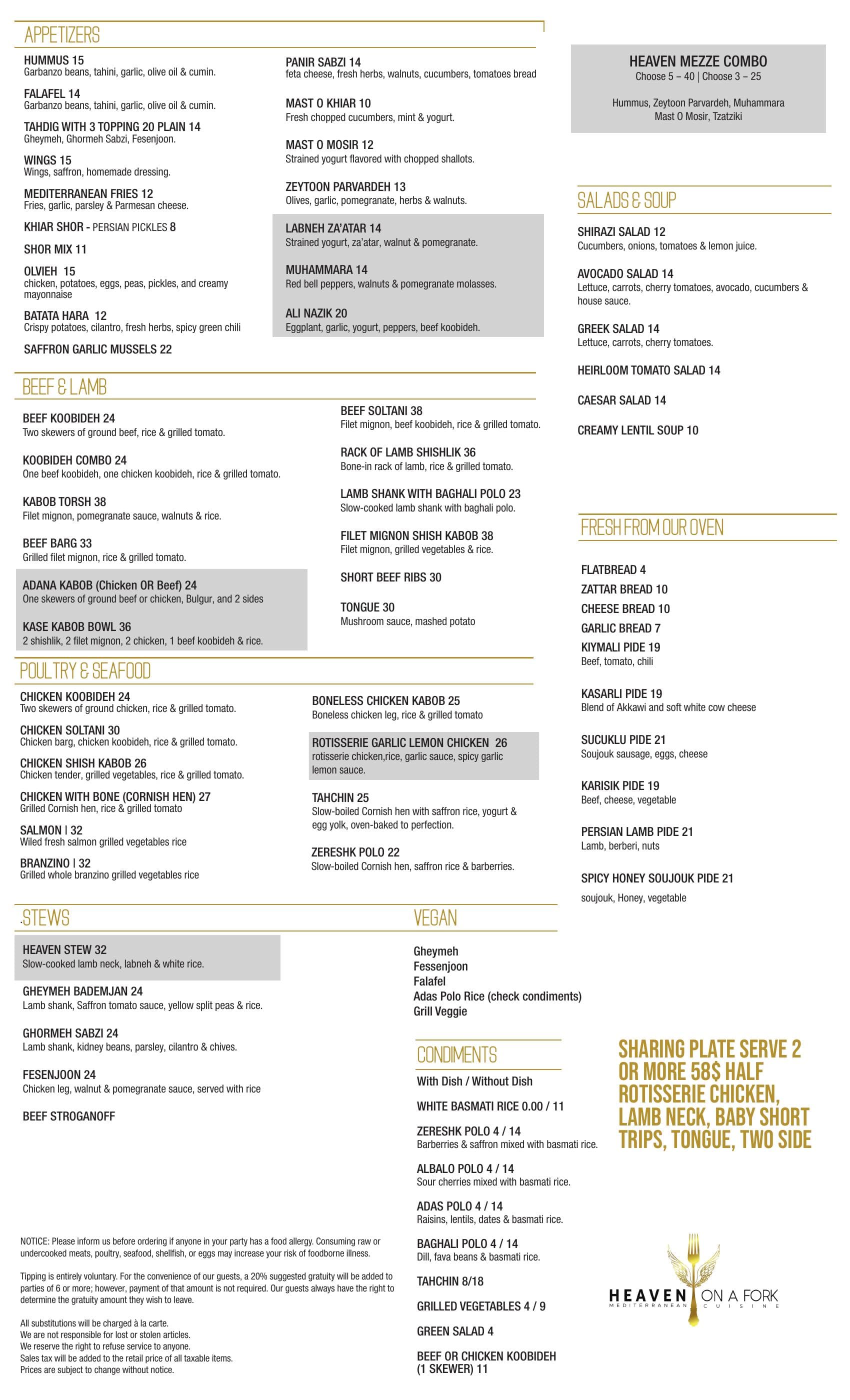 Heaven on a Fork menu page 2